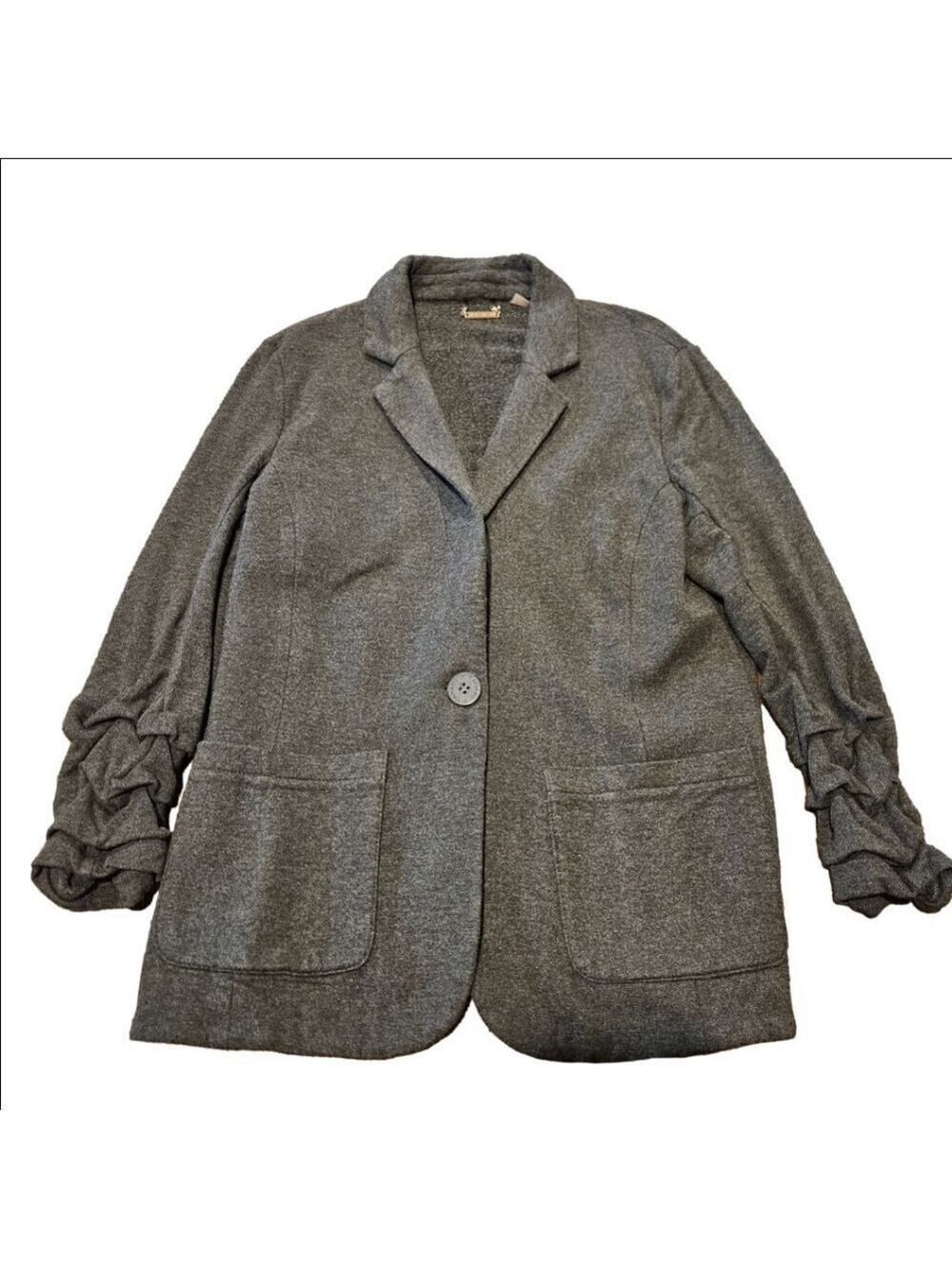 Women's T Tahari Gray Super Soft Knit Blazer with Ruched Sleeves S